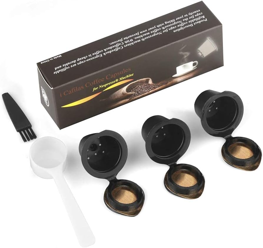 i Cafilas Cápsulas reutilizables recargables Filtro de cápsula de café compatible con máquinas de café Nespresso con cepillo de cuchara de café