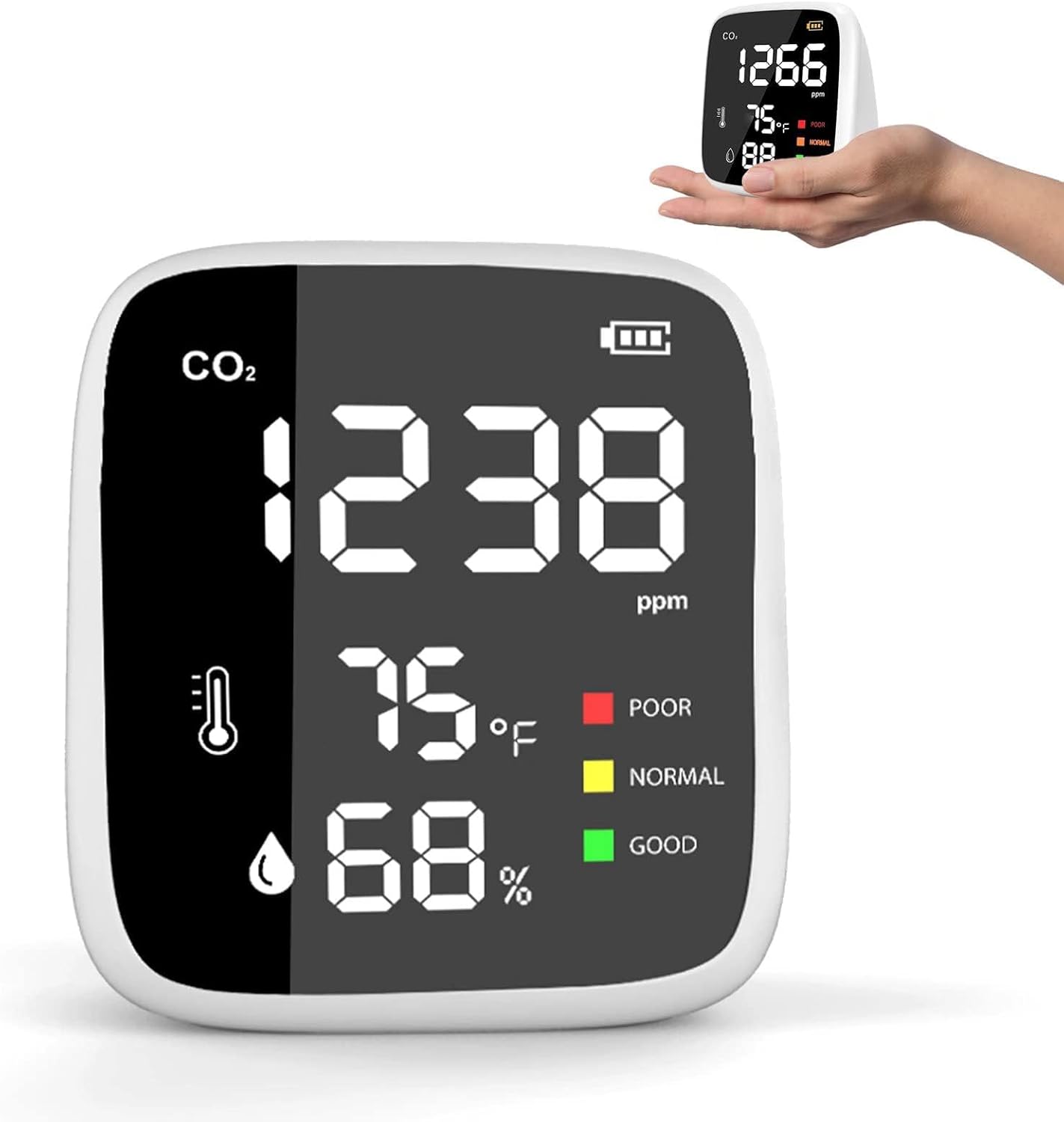 Detector de dióxido de carbono de CO2, monitor de calidad del aire interior, monitor de CO2 portátil 4 en 1, probador de dióxido de carbono,