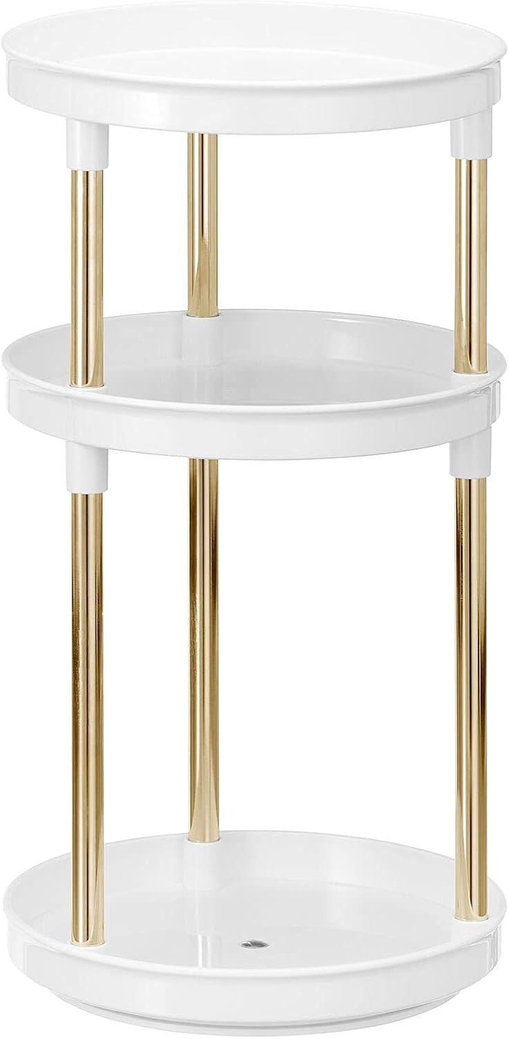 mDesign Spinning Lazy Susan 360 – Organizador de maquillaje giratorio de 3 niveles – Organizador de cosméticos de belleza para tocador de baño,