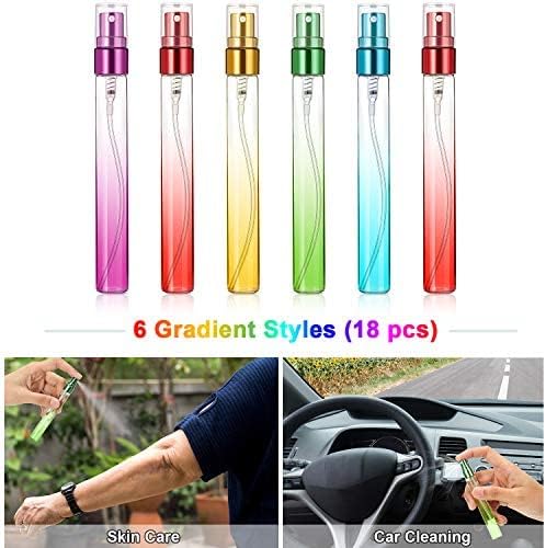 18 mini botellas de perfume de 0.3 fl oz de vidrio colorido rociador de niebla fina botellas de aerosol vacías envase recargable atomizador de