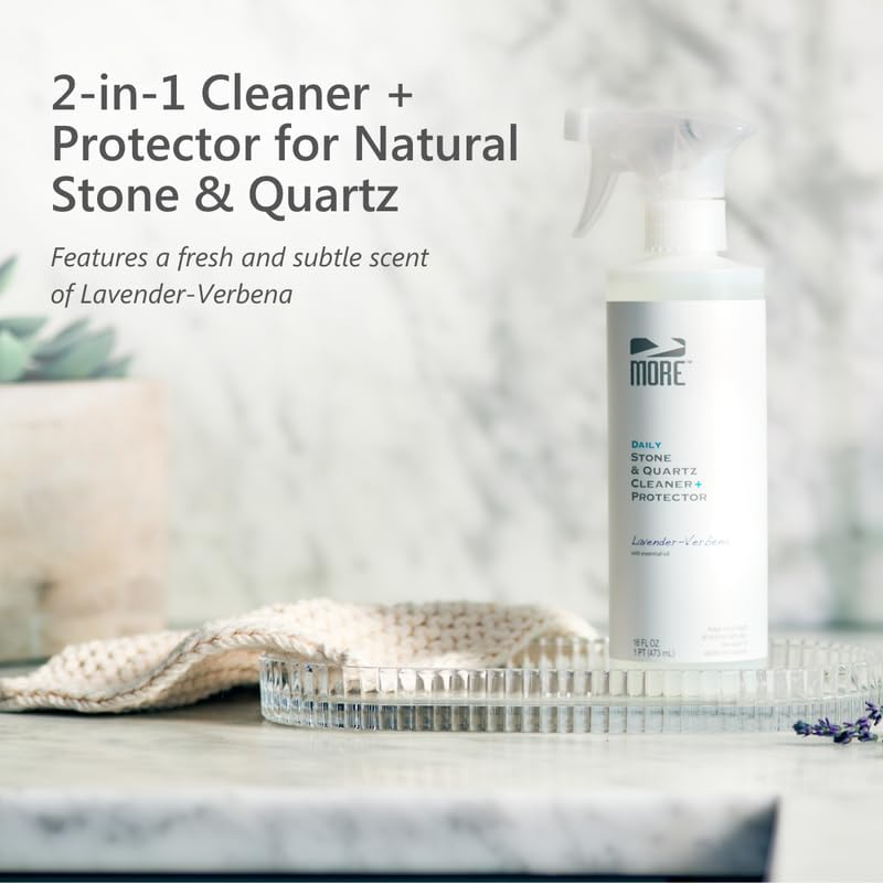 More Limpiador de piedra y cuarzo + protector  Limpiador de granito, cuarzo y mármol  Para encimeras de cocina y baño  Spray de superficie a base de