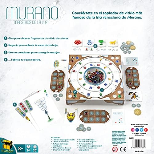 Murano Light Masters – Juego de mesa europeo de soplado de vidrio, juego de estrategia abstracta para adultos y niños, a partir de 8 años, 2 a 4