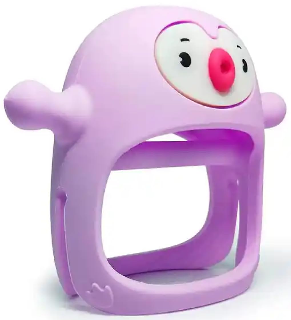 Yummy Baby – Linda manopla de dentición de pingüino para bebés de 6 meses en adelante, fácil de sostener, diseño sin caída, juguetes de silicona