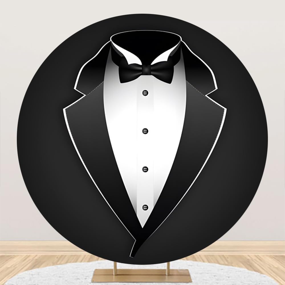 YongFoto Cubierta de fondo redonda de esmoquin negro de 6.5 pies, color blanco y negro, traje de fotografía para niños, hombres, padre, novio,