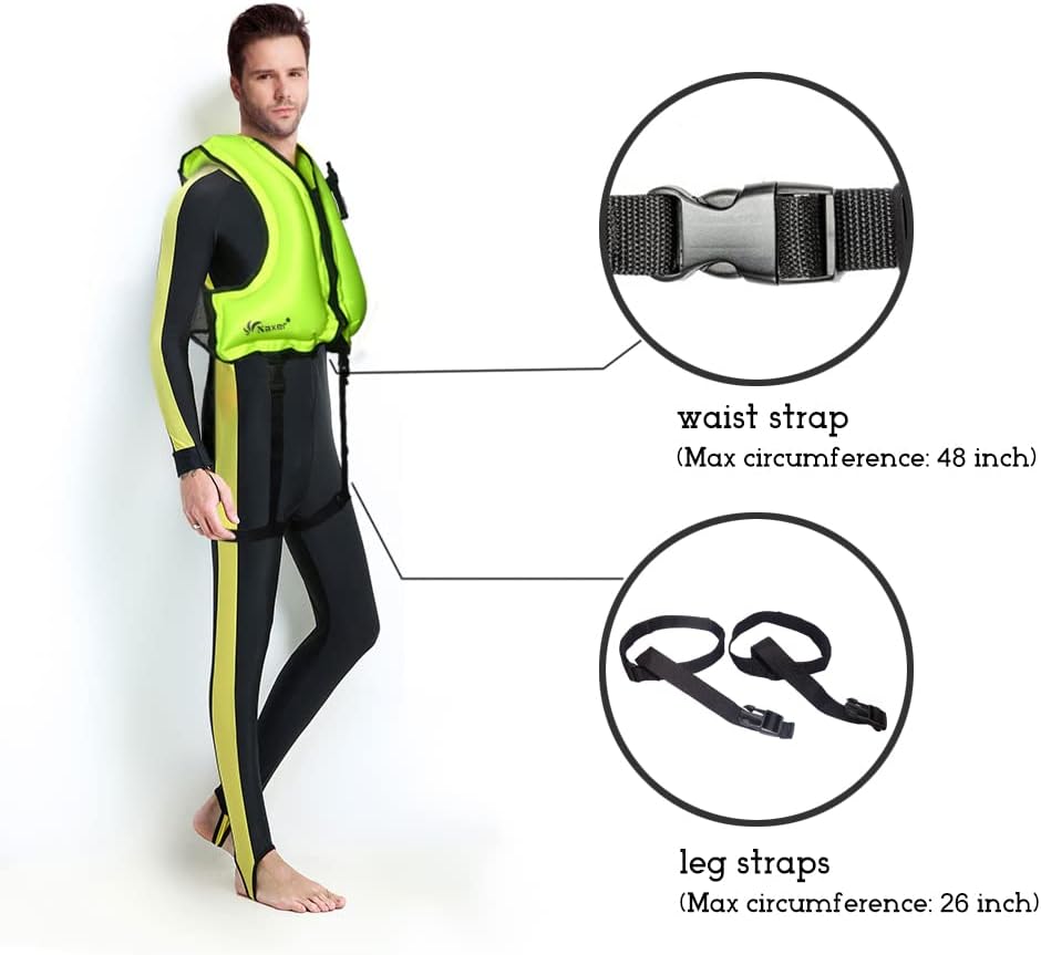 NAXER Chaquetas inflables de flotabilidad, chalecos de esnórquel para adultos, kayak, kayak, esnórquel, traje de esnórquel de 90 a 200 libras, fácil