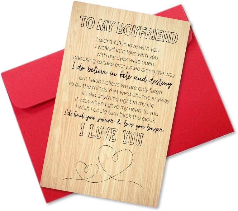 Meliespresso To My Boyfriend I Didn’t Fall In Love With You – I Love You – Tarjetas de felicitación de madera hechas a mano