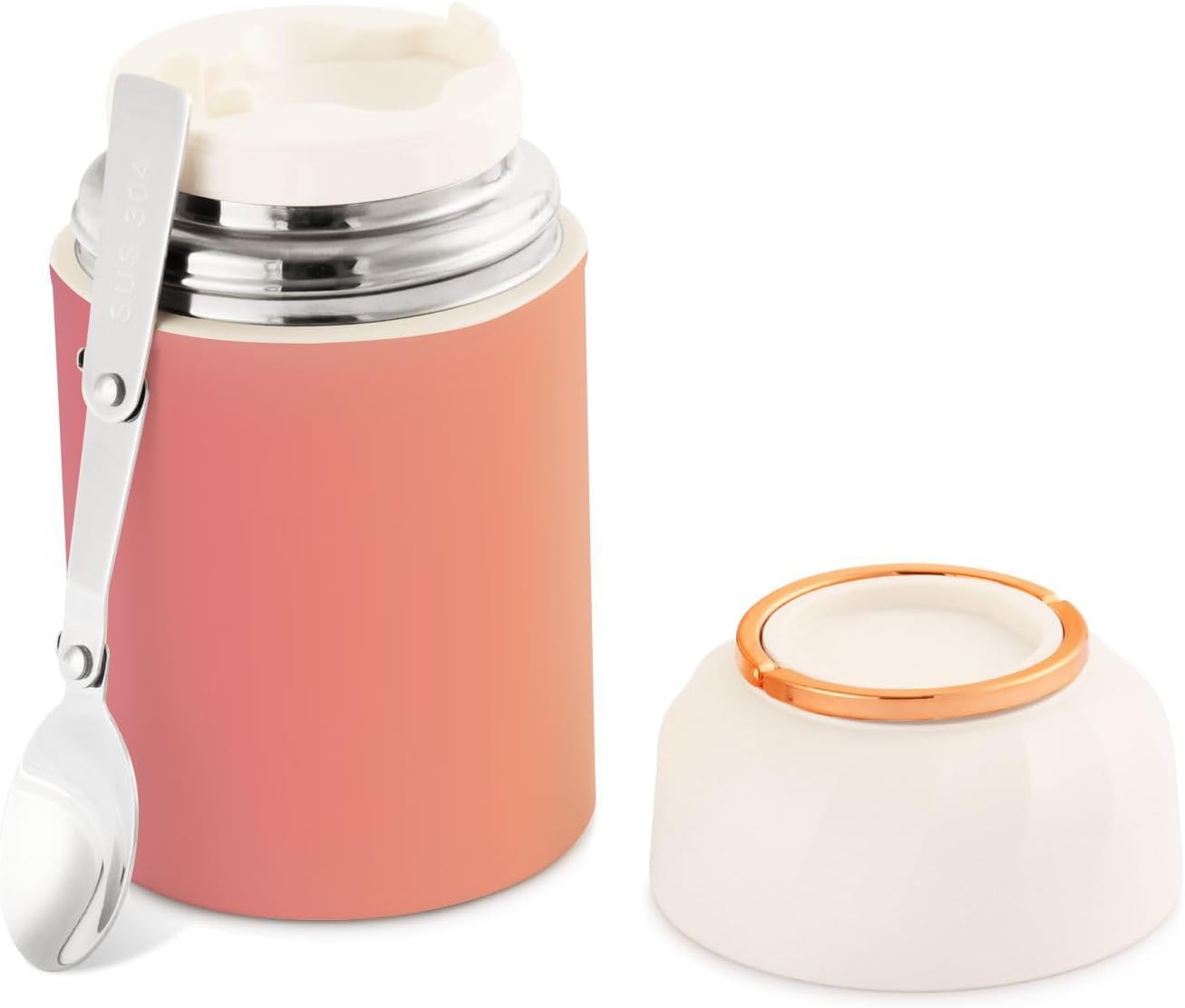 Tarro de comida degradado morado naranja con cuchara de acero inoxidable aislado al vacío contenedor de alimentos de 17 oz para alimentos calientes