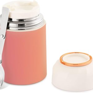 Tarro de comida degradado morado naranja con cuchara de acero inoxidable aislado al vacío contenedor de alimentos de 17 oz para alimentos calientes Tarro de comida degradado morado naranja con cuchara de acero inoxidable aislado al vacío contenedor de alimentos de 17 oz para alimentos calientes