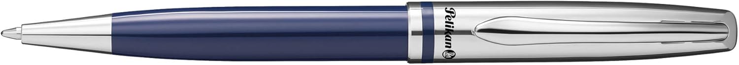 Pelikan Jazz 806947 – Bolígrafo clásico, punta media, repuesto de tinta azul incluido, metal, azul oscuro, en caja, 1 unidad