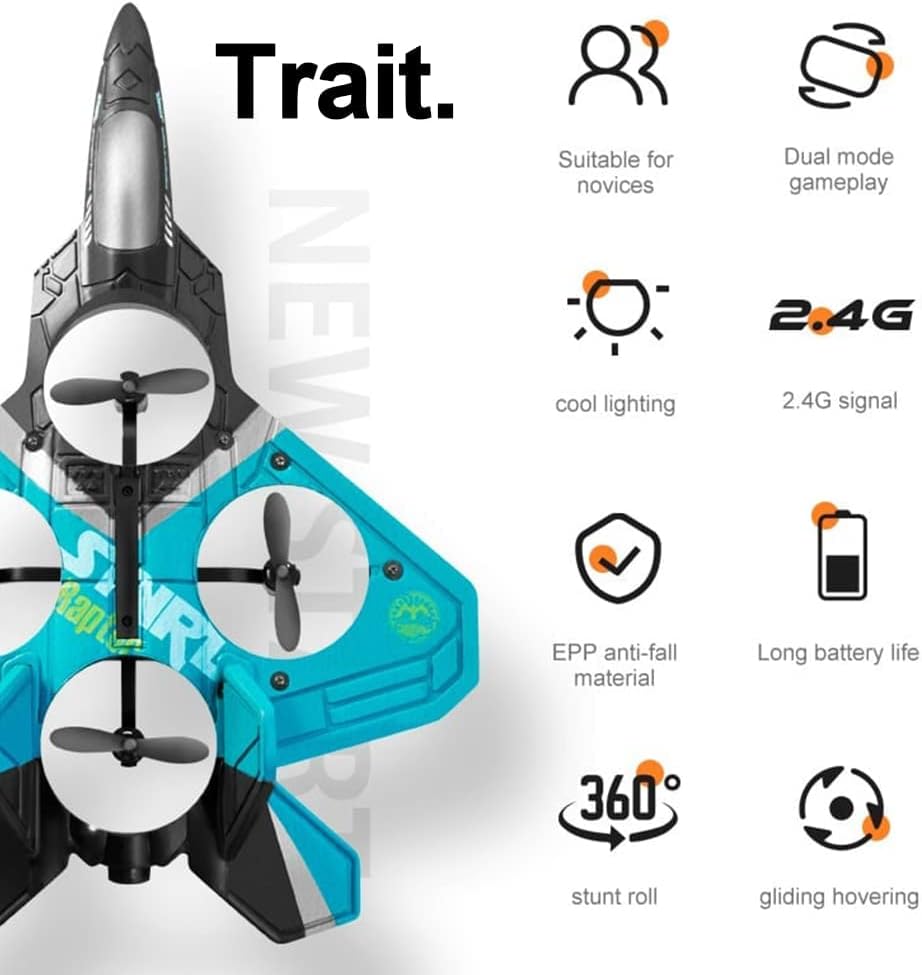 V25 Jet Fighter Stunt – Avión RC con control remoto de giro de 360 y luz, 4D RC 2.4Ghz Foam RC Aviones RC Helicóptero Quadcopter, avión planeador