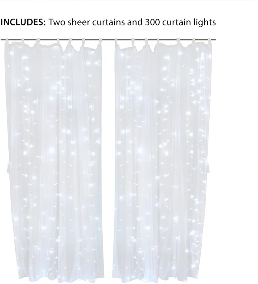 ProductWorks 300 luces LED blancas frías con 2 paneles de cortina transparentes