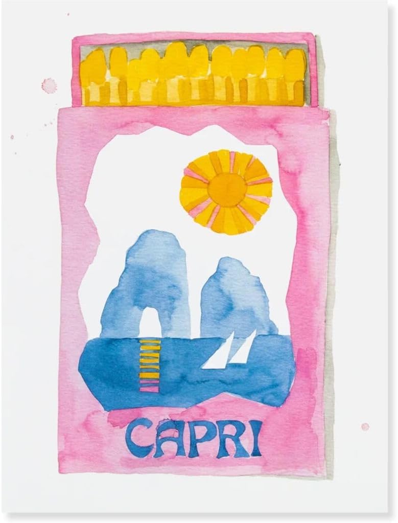 FURBISH Impresión artística de pared de viaje, diseño Capri Matchbook, decoración estética de pared, arte de pared moderno, decoración de habitación