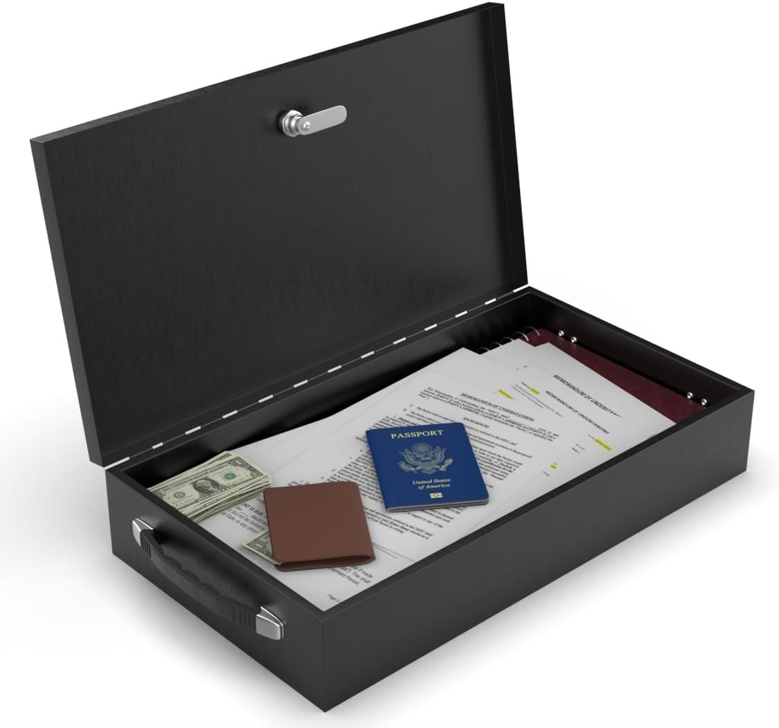 Caja fuerte grande ignífuga, se adapta a documentos legales y más plana, caja de seguridad de acero para el pecho, resistente al fuego para proteger