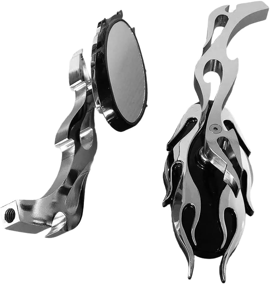 HTTMT MT350-02- Espejo retrovisor estilo llama motocicleta Compatible con cualquier crucero chopper personalizado cromo