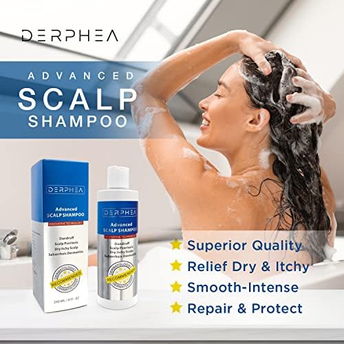 DERPHEA Champú para la psoriasis, champú para foliculitis, champú para dermatitis seborreica, champú para cuero cabelludo seco, champú para el cuero