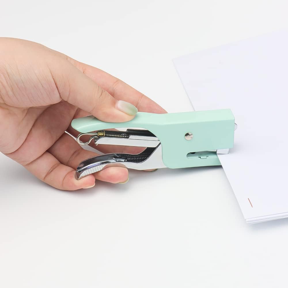 #10 – Mini grapadora de alicates verdes con juego de grapas, bonita engrapadora manual n. 10 con 1000 grapas de oro rosa para suministros de