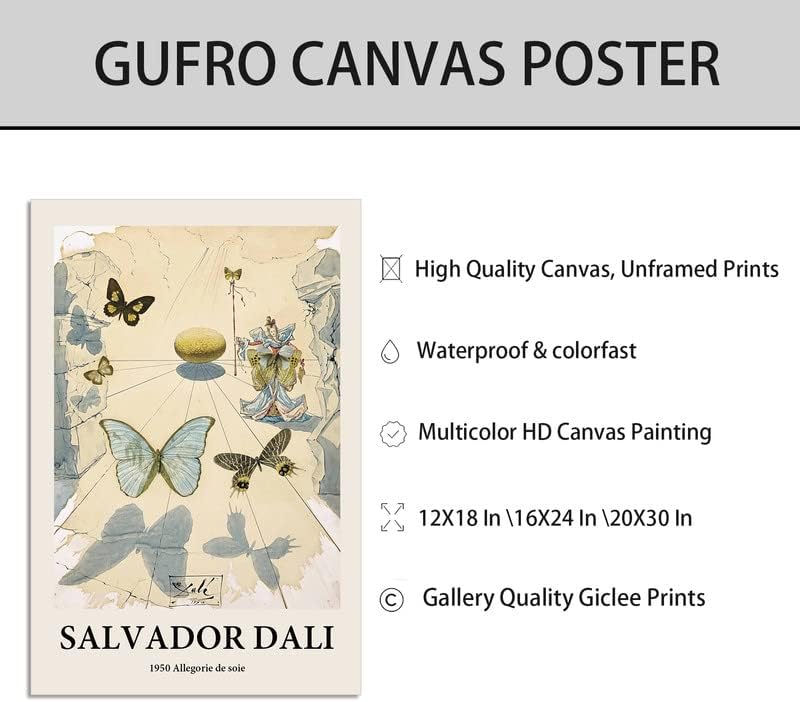 Gufro Póster de lienzo sin marco para pared, diseño de Allegorie de soie de Salvador Dali, póster de mariposa, pintura decorativa, pósteres de pared