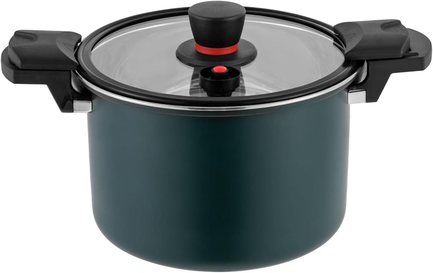 Olla a presión de acero inoxidable de 7.4 cuartos de galón de capacidad, válvula de resorte, dispositivos de protección con tapa de vidrio