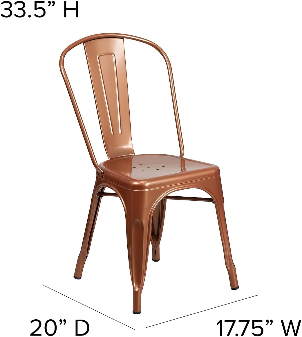 Flash Furniture – Silla apilable de metal para interior y exterior, Metal, Cobre