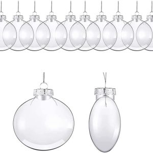 10 bolas de adorno rellenables de plástico transparente, bolas rellenables de disco plano transparente, adornos de bola de árbol de Navidad 10 bolas de adorno rellenables de plástico transparente, bolas rellenables de disco plano transparente, adornos de bola de árbol de Navidad