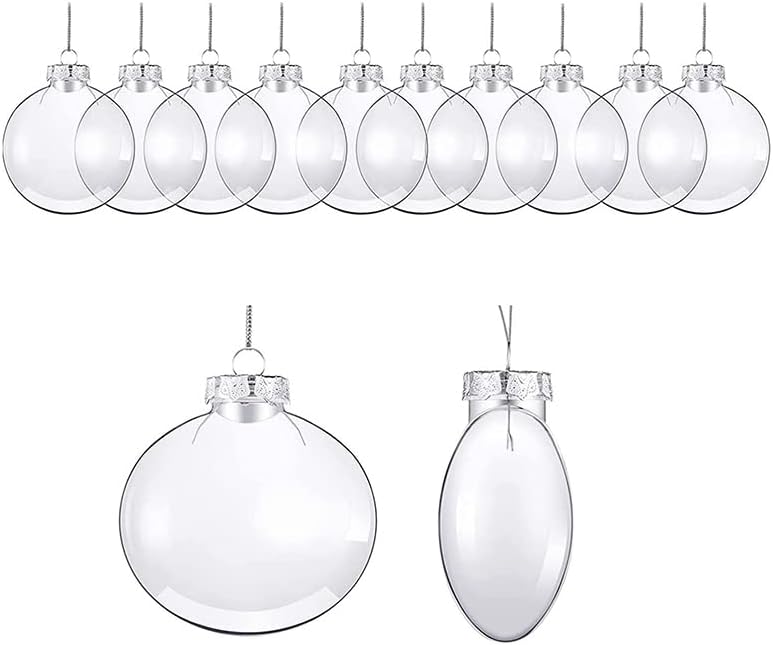 10 bolas de adorno rellenables de plástico transparente, bolas rellenables de disco plano transparente, adornos de bola de árbol de Navidad