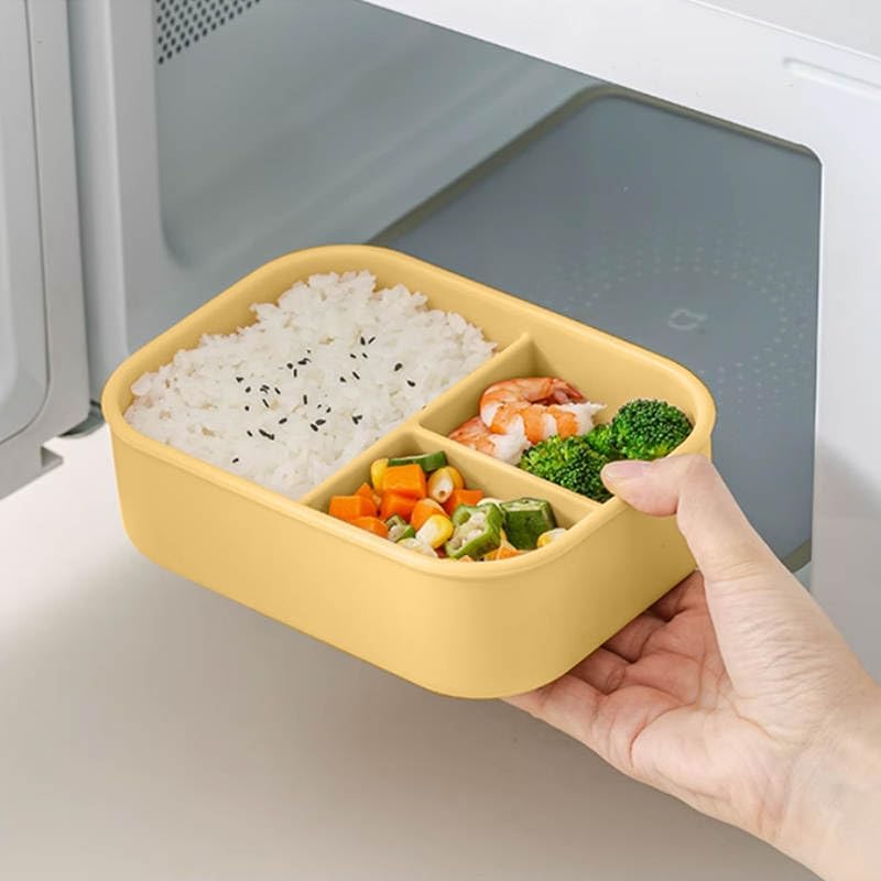 Caja Bento de silicona de 3 piezas, juego de 3 recipientes de silicona para almacenamiento de alimentos con divisor y tapa dura, sin BPA, apto para