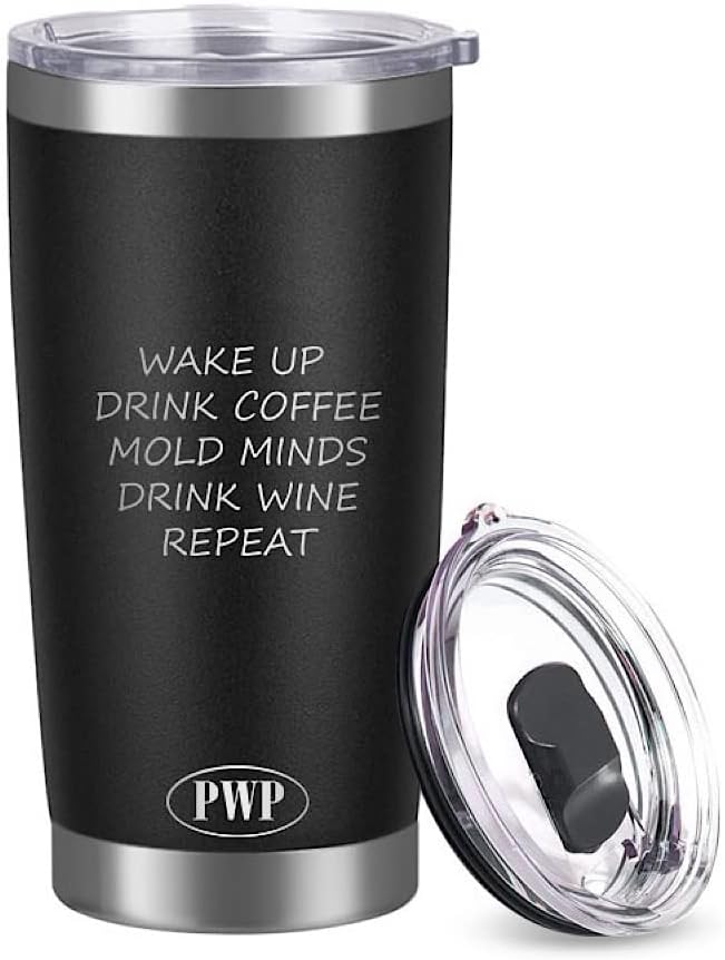 P W P Vaso de 20 onzas para café y bebida, café con diseño de mentes y repetición de vino, vaso de acero inoxidable, taza de café de viaje, vaso