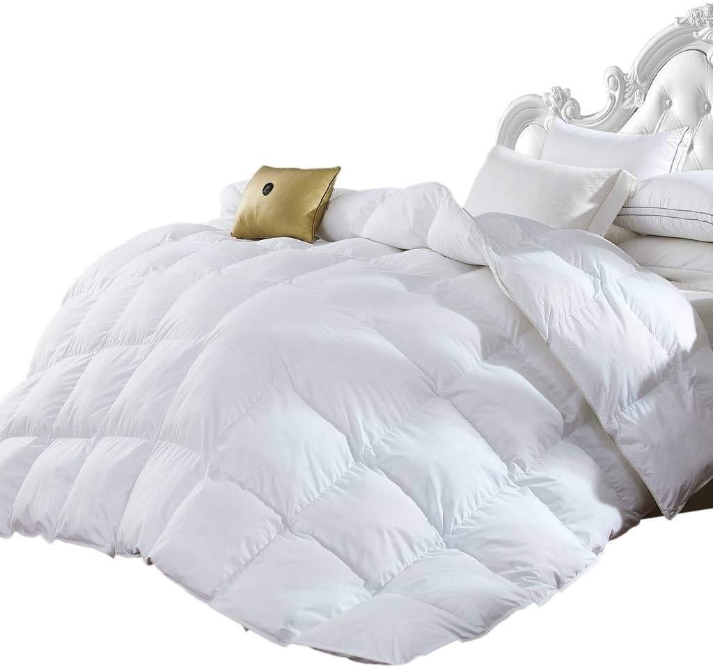 Cobertor Grandeur Linen de lujo, 1200 hilos, cobertor alternativo con plumas de ganso, 100 % algodón egipcio, color blanco liso, 750 potencia de