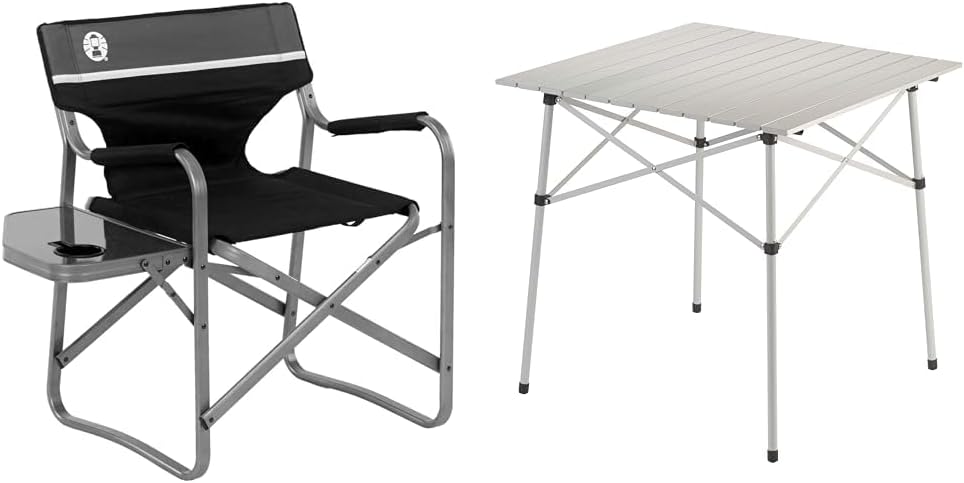 Coleman Silla de campamento con mesa auxiliar  Silla de playa plegable  Silla de cubierta portátil para portón trasero, campamento y aire libre y