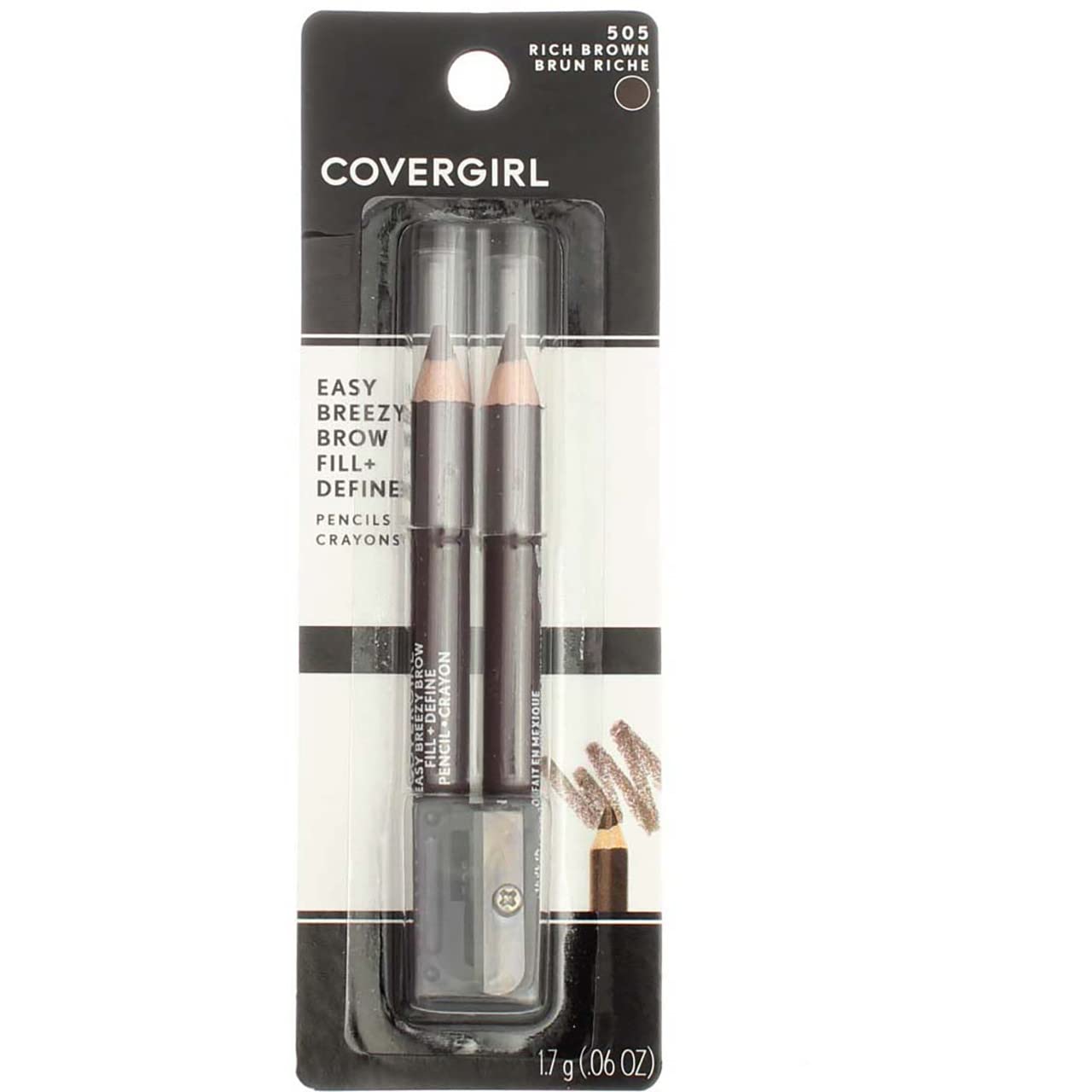 CoverGirl Easy Breezy Brow, Fill+Define Lápices 505 Marrón intenso 2 ea (paquete de 12)