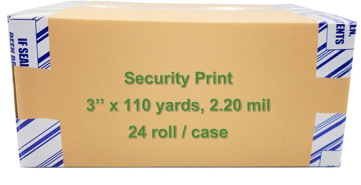 VP Cinta de embalaje de seguridad impresa TAPE, 3 pulgadas x 110 yardas, grosor 2.0 mil, 24 rollos. (3s)