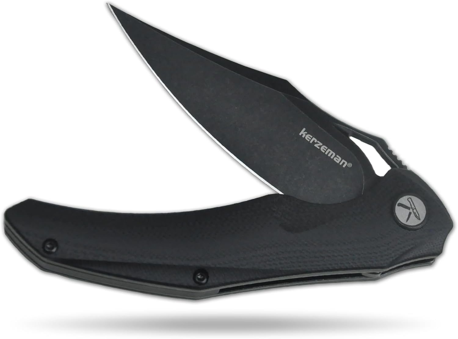 KERZEMAN Cuchillo plegable de bolsillo, 3.81 pulgadas, mango negro lavado a la piedra 14C28N G10, bloqueo de forro, cuchillo utilitario de