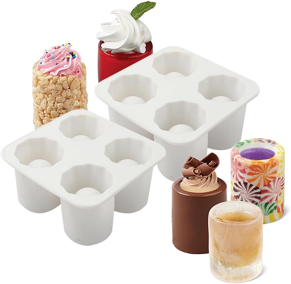 Bandejas para cubitos de hielo, 2 unidades, bandejas de hielo de silicona para congelador, bandeja de silicona de fácil liberación, 4 cilindros de
