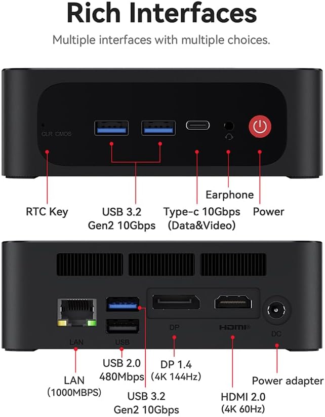 Beelink Mini PC SER5, AMD Ryzen 7 5800H (hasta 4.4 GHz) 8C16T, mini computadora de escritorio de 16 GB DDR4 RAM 1TB NVMe SSD, PC para juegos