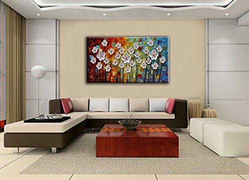 YaSheng Arte, cuadro contemporáneo pintado a mano, motivo de flores blancas, pinturas para decoración del hogar, para el interior, listo para
