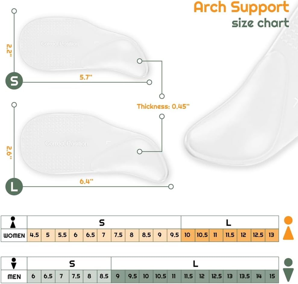 Correct Position’s – Almohadillas de talón con soporte de arco para pies planos, fascitis plantar, insertos de zapatos autoadhesivos para mujeres y
