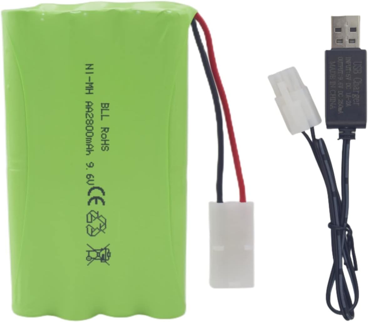 Fytoo Baterías recargables AA de 9.6 V 2800 mAh con enchufe Tamiya con cable de carga USB para coches de juguete a control remoto, camiones,