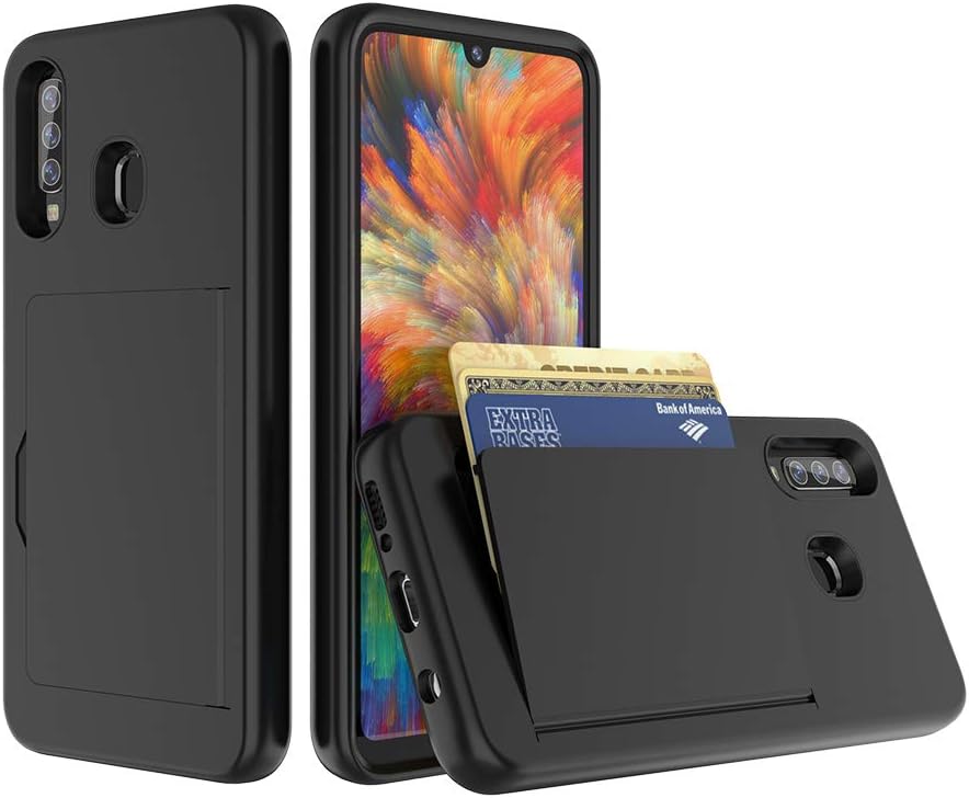 Funda para Galaxy A50 con tarjetero, a prueba de golpes, funda protectora híbrida de silicona resistente para Samsung Galaxy A50, color negro