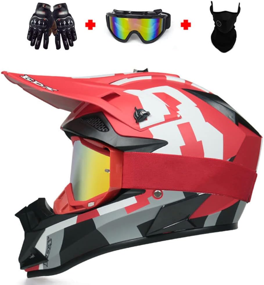 Juego de casco de motocross certificado por DOT para adultos con gafas y guantes, casco de motocross, viseras solares de cara completa, casco