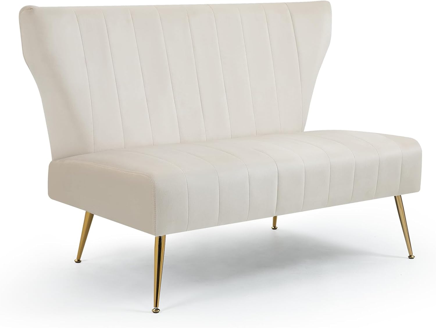 WQSLHX Sofá biplaza moderno de terciopelo de 50 pulgadas, sin brazos, sofá pequeño tapizado con respaldo de alas con patas de metal dorado, sofá