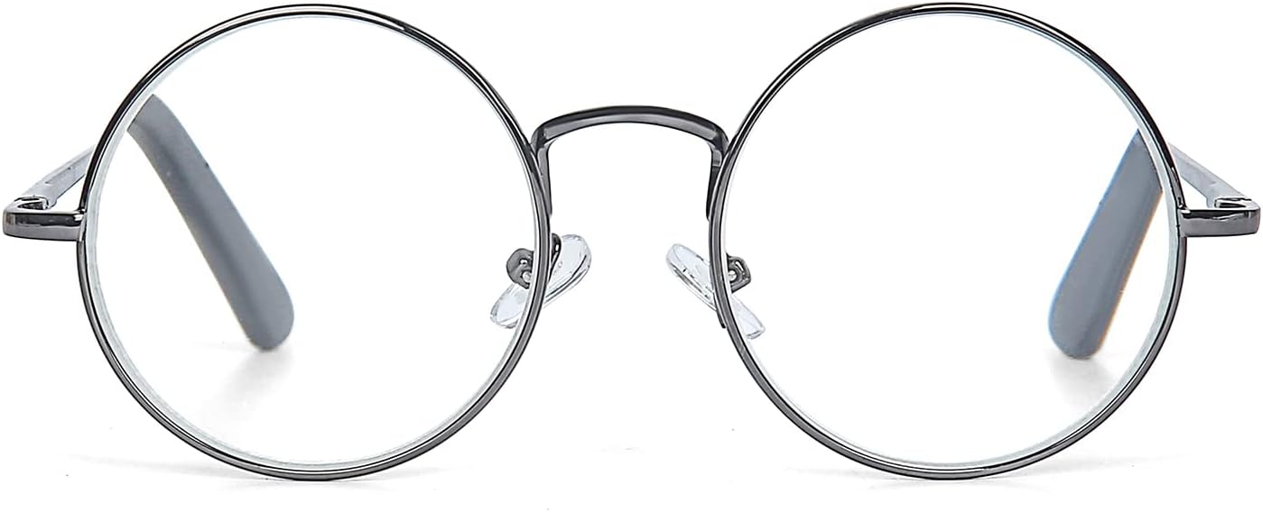 Gafas de lectura redondas con marco de metal con bisagra de resorte (negro, plateado y plomo)
