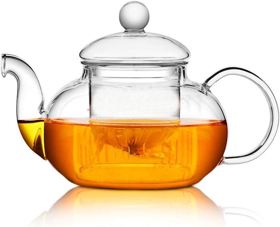 Tetera de vidrio de 20 onzas con infusor, juego de tetera de borosilicato para té suelto, tés florales, estufa y microondas (20.3 fl oz)