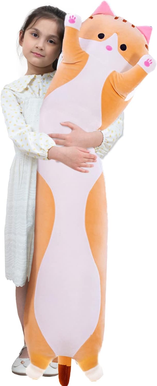 Almohada gigante de gatos de peluche con dibujos animados y gatitos, almohada para dormir, suave y larga para el cuerpo, muñeca y gato, cojín para