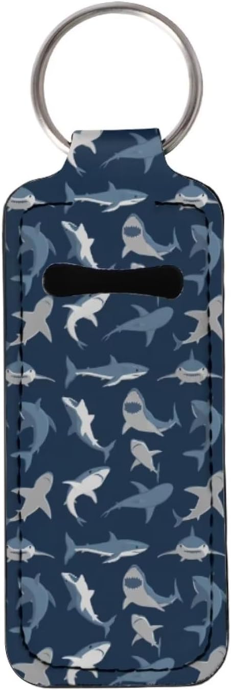 ZDCUSTOM Chapstick – Llavero para niña y mujer, mochila de viaje al aire libre, bolsa de cosméticos, accesorios para lápiz labial, Sharks
