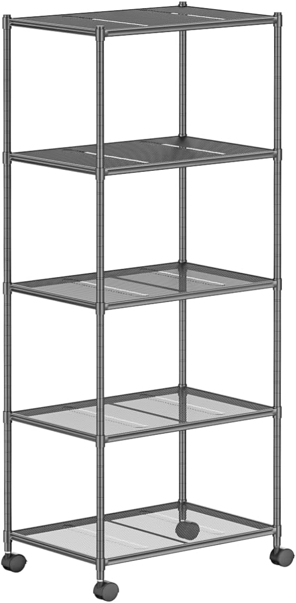 OVICAR Estante de almacenamiento con ruedas  Estantería ajustable de alambre de malla de 5 niveles, estante de almacenamiento de metal para cocina,