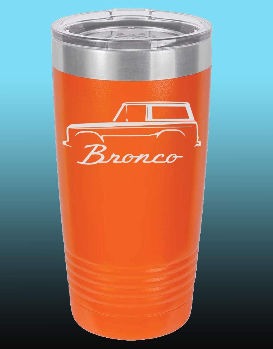 1966-77 Ford Bronco – Vaso de acero inoxidable de 20 onzas con tapa transparente, color naranja