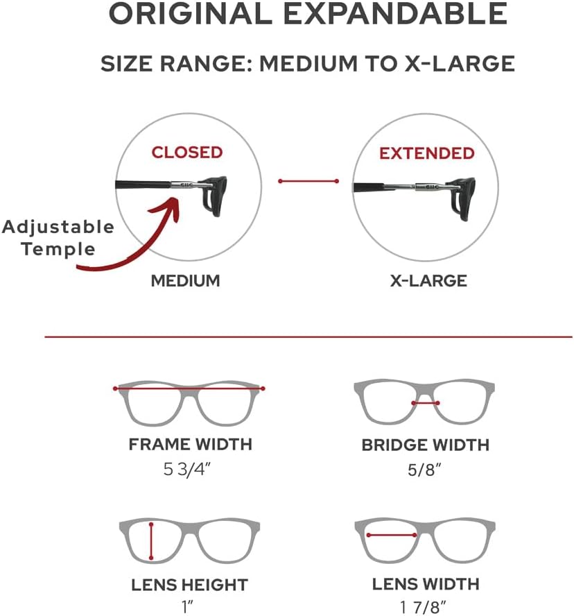 Clic Lentes de lectura magnéticos con bloqueo de luz azul, lectores de computadora con patillas ajustables, expandibles originales (M-XL)