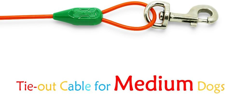 Petest Cable de amarre de 15 pies con cubierta de crimpado para perros medianos de hasta 60 libras