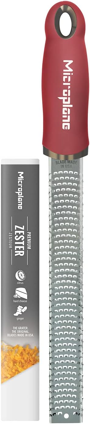Premium Classic Series Zester – Rojo granada  Herramienta de limón Zester, queso duro y rallador de verduras  Para cítricos, queso parmesano, ajo,