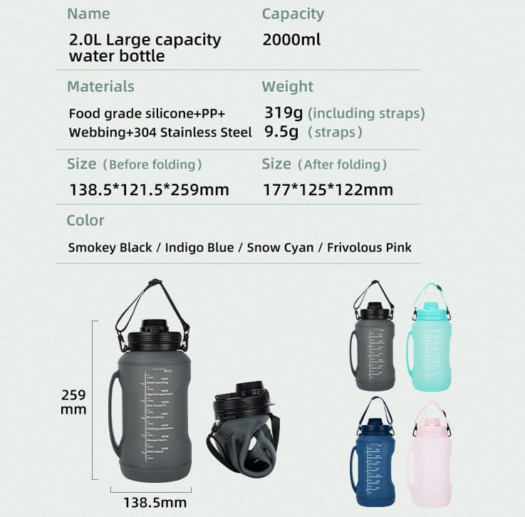 vadoworld Botella de agua de silicona plegable con popote extraíble, silicona sin BPA y a prueba de fugas, aislada, reutilizable para viajes,